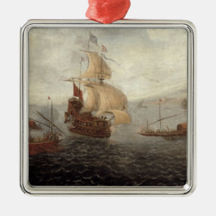 English Galley Frigate Flanked by Ottoman State Ba Metal Ornament