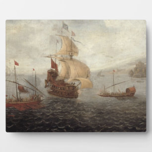 English Galley Frigate Flanked by Ottoman State Ba Plaque