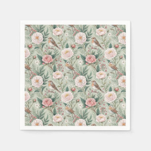 English Garden Bird & Peony Floral Pattern Artwork Napkin