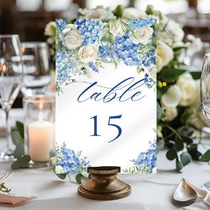 English Garden Blue Hydrangea White Roses Wedding Table Number