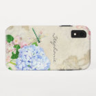 English Garden, Blue n Pink Hydrangeas Watercolor