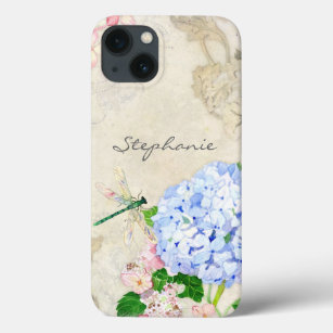 English Garden, Blue n Pink Hydrangeas Watercolor iPhone 13 Case