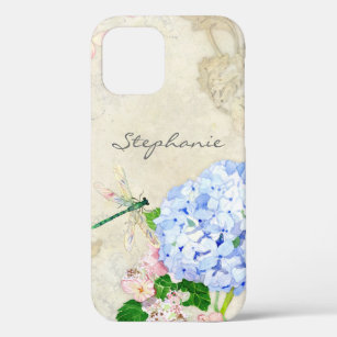 English Garden, Blue n Pink Hydrangeas Watercolor iPhone 12 Case