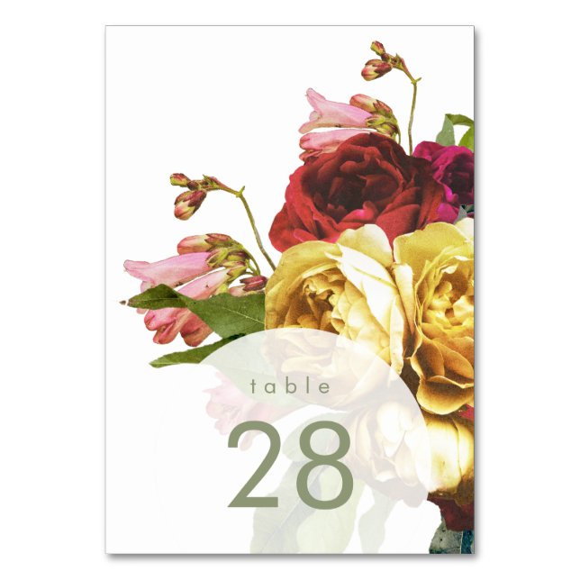 English Garden Bohemian Roses Wedding Table Number (Front)