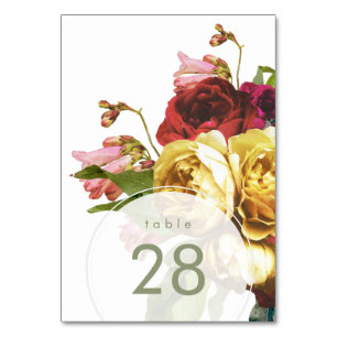 English Garden Bohemian Roses Wedding Table Number