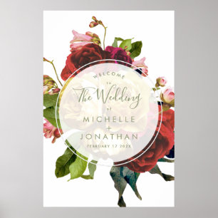 English Garden Botanical Roses Wedding Welcome Pos Poster