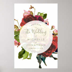 English Garden Botanical Roses Wedding Welcome Poster