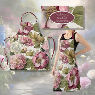 English Garden Floral Peony Pink Wine Grandmother Apron