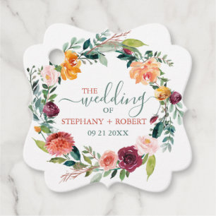 English Garden Flowers Wreath Custom Wedding Text Favour Tags