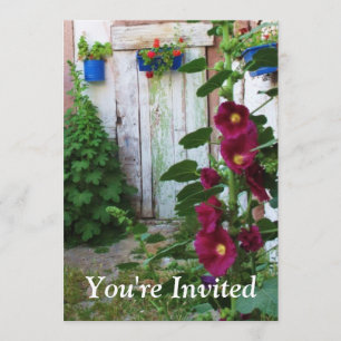 English Garden Hollyhocks and Flowers Invitation