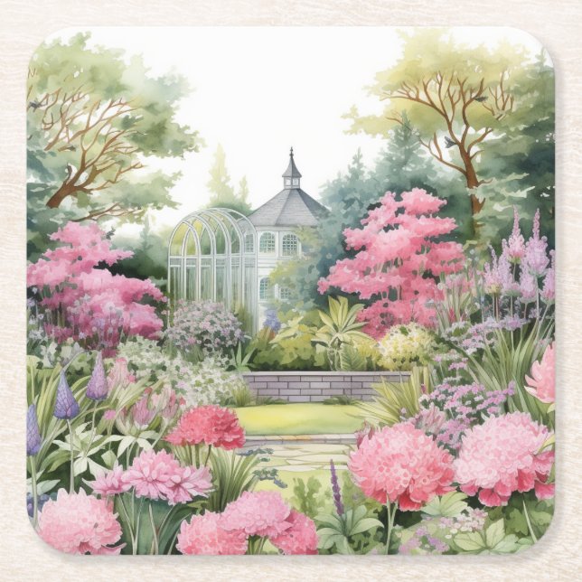 English Garden Landscape Square Paper Coaster (Front)