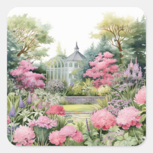 English Garden Landscape Square Sticker
