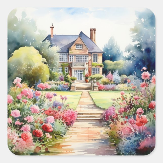 English Garden Landscape Square Sticker (Front)