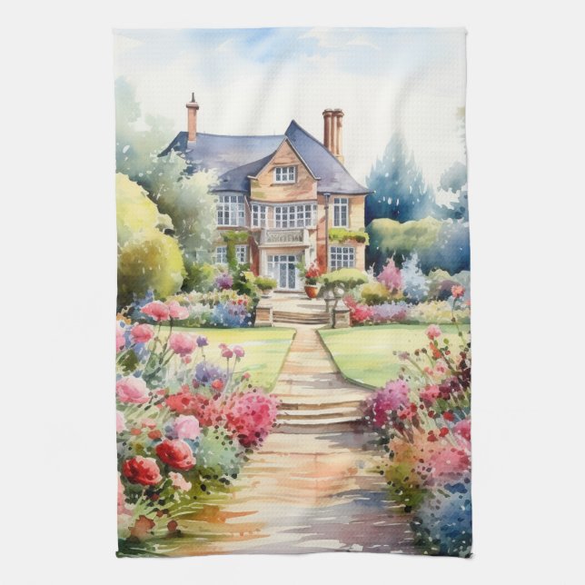 English Garden Landscape Tea Towel (Vertical)