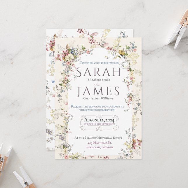 English Garden Party Wedding Invitation  (Front/Back In Situ)