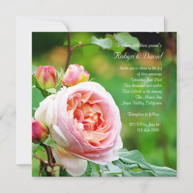 English Garden Rose Wedding Invitation (Front)