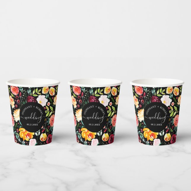 English Garden Summer Flowers Custom Wedding Text Paper Cups (Multi)