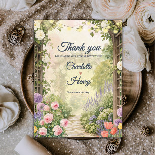 English Garden Watercolor Floral Wedding Thank You Postcard
