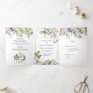 English Garden Wedding & Menu Invitation Tri-Fold