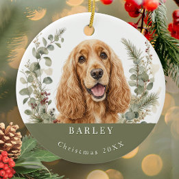 English Golden Cocker Spaniel Watercolor Christmas Ceramic Ornament