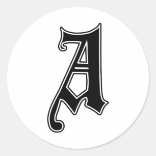English Gothic Monogram letter A Classic Round Sticker