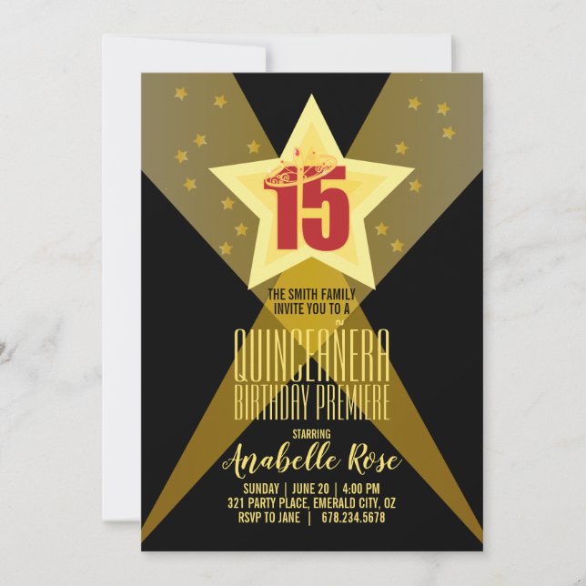 ENGLISH hollywood star QUINCEAÑERA movie night Invitation (Front)