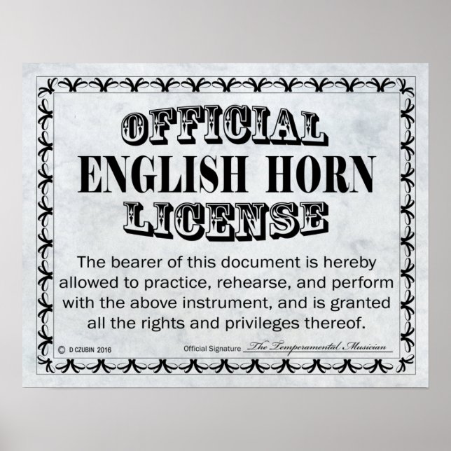 English Horn License Poster (Front)