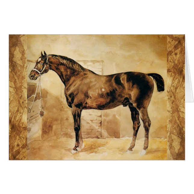 ENGLISH HORSE IN STABLE Parchment (Front Horizontal)