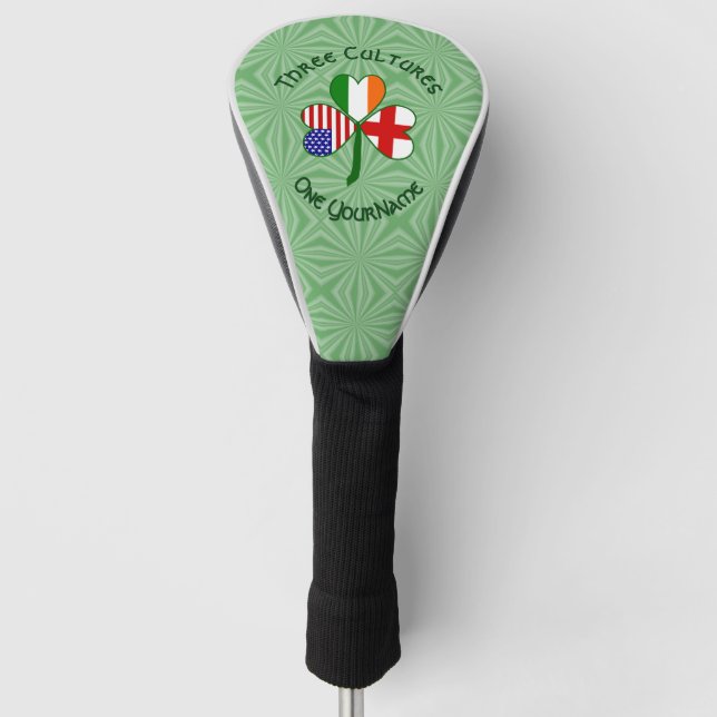 English Irish American Shamrock Personalised  Golf Head Cover (Front)
