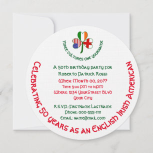 English Irish USA Shamrock Personalised Birthday  Invitation