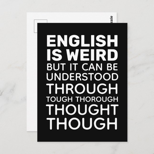English is Weird Funny Grammar Black Postcard (Front/Back)