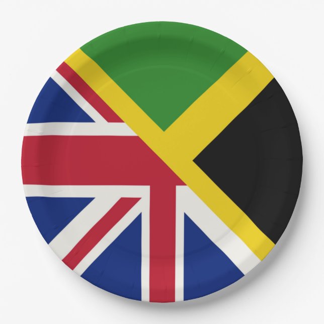 English Jamaican Flag | Half Jamaica England Flag Paper Plate (Front)