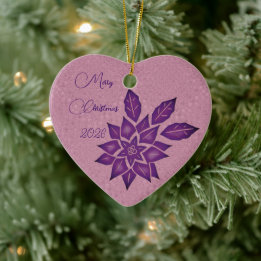 English Lavender and Deep Red-Violet Poinsettia Ceramic Ornament
