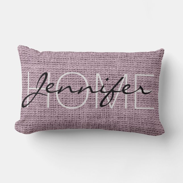 English lavender Burlap Rustic Monogram Lumbar Cushion (Front)