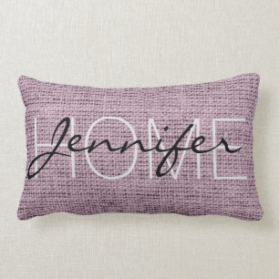 English lavender Burlap Rustic Monogram Lumbar Cushion