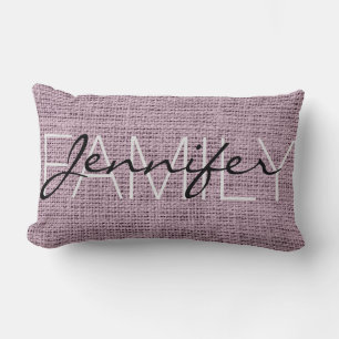 English lavender Rustic Burlap Monogram Lumbar Cushion