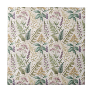 English Lavender & Wildflowers Cottagecore Pattern Ceramic Tile