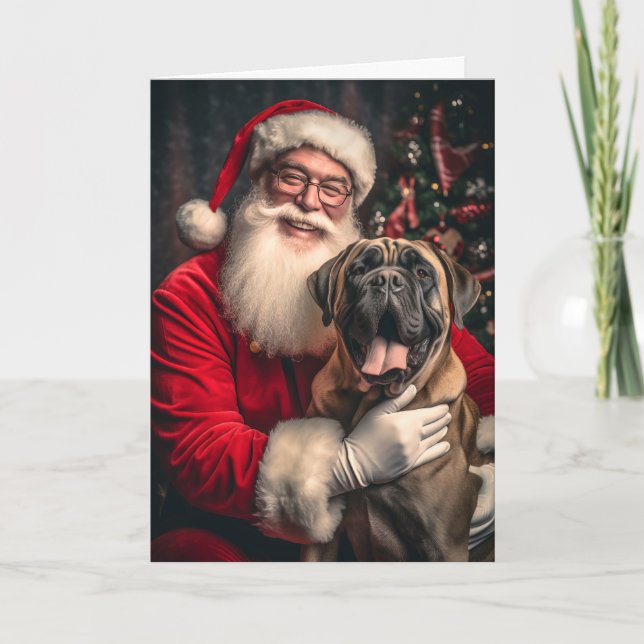 English Mastiff and Santa Holiday Card (Front)