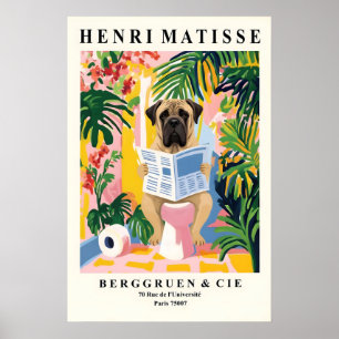 English Mastiff Art Print Funny Dog on Toilet