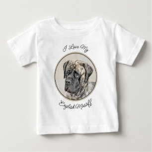English Mastiff (Brindle) Painting - Dog Art Baby T-Shirt
