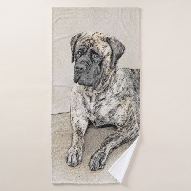 English Mastiff (Brindle) Painting - Dog Art Bath Towel Set (Bath Towel)