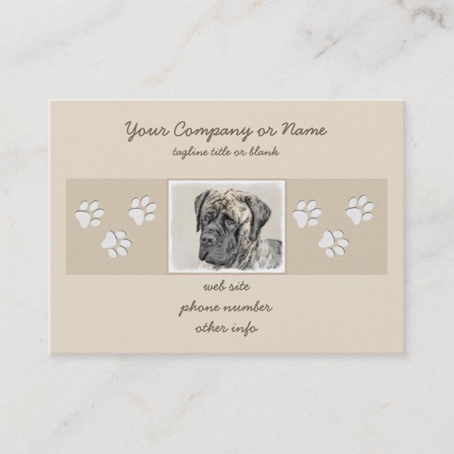 English Mastiff (Brindle) Painting - Dog Art Business Card (Front)