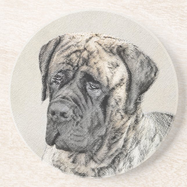 English Mastiff (Brindle) Painting - Dog Art Coaster (Front)