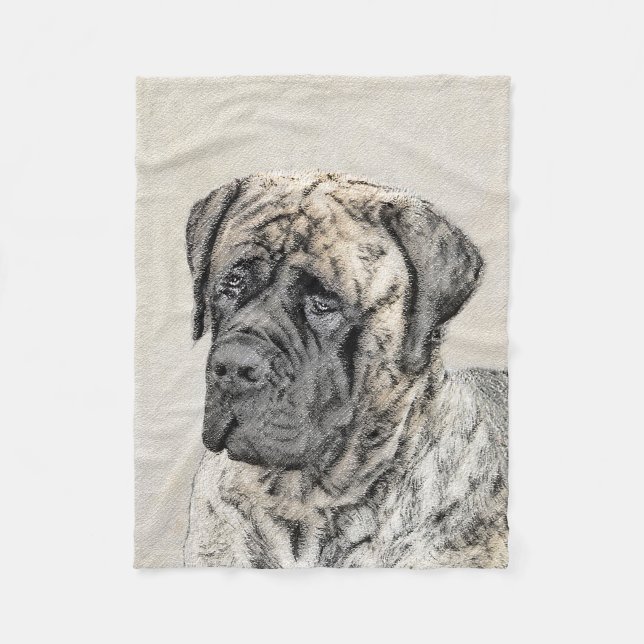 English Mastiff (Brindle) Painting - Dog Art Fleece Blanket (Front)
