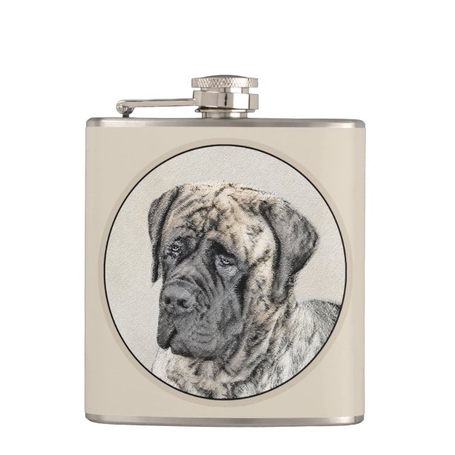 English Mastiff (Brindle) Painting - Dog Art Hip Flask (Front)