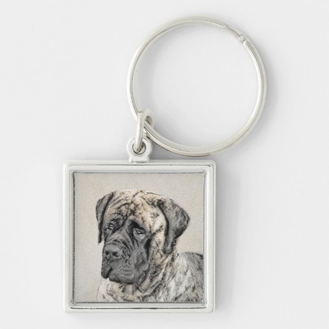 English Mastiff (Brindle) Painting - Dog Art Key Ring (Front)
