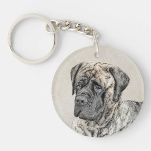 English Mastiff (Brindle) Painting - Dog Art Key Ring