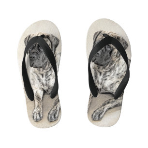 English Mastiff (Brindle) Painting - Dog Art Kid's Thongs