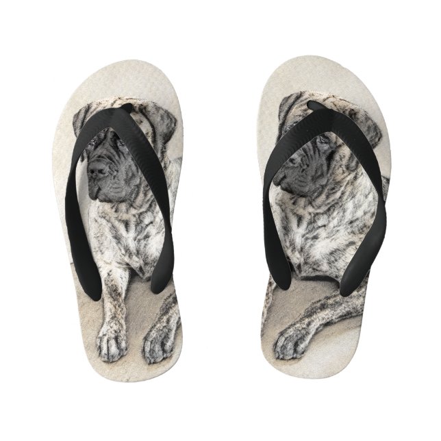 English Mastiff (Brindle) Painting - Dog Art Kid's Thongs (Footbed)