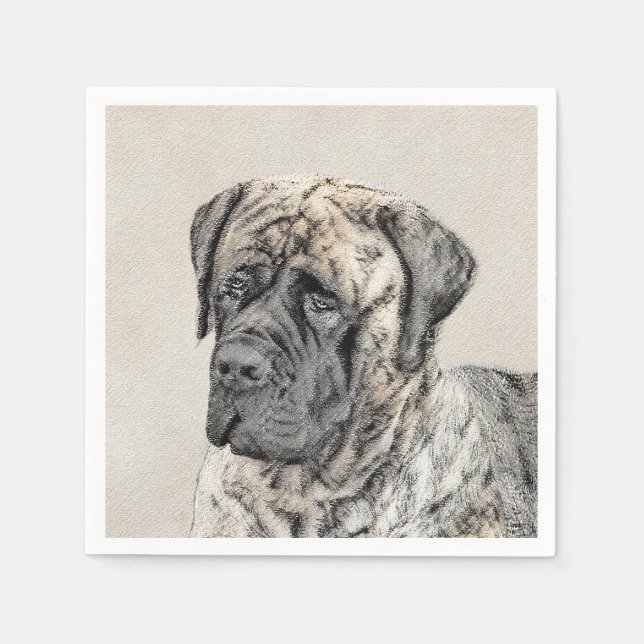 English Mastiff (Brindle) Painting - Dog Art Napkin (Front)